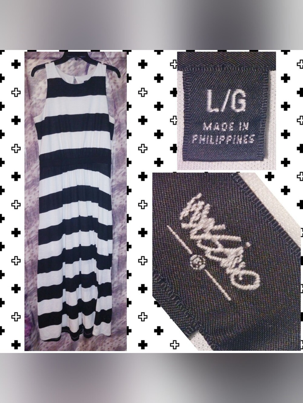 Mossimo brand Black & White Striped Soft Knit Maxi/Midi Tank Dress Sz Large